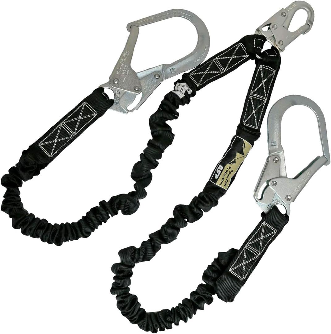 AFP 6FT Double Leg Internal Shock Absorbing Safety Fall Protection Lanyard with Dual Pelican Rebar & Snap Hook | Heavy-Duty Webbing | OSHA & ANSI Rated (Steel)