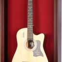 DisplayGifts 45" LARGE Acoustic Guitar Display Case Cabinet, Fit most Guitars, with Lock, Mahogany Finish (Red Background, Mahogany Finish)