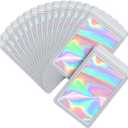 100-pack 69 inch mylar bags with clear window holographic resealable sealable packaging zip bag for small bussiness jewelry candy sample food packing supplies white