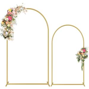 HOOPLE Set of 2 Gold Metal Wedding Arch Backdrop Stand (7.2FT and 6FT) Balloon Arched Frame Backdrop Stand for Parties, Wedding Birthday Baby Shower Graduation Holiday Ceremony Supplies Decor