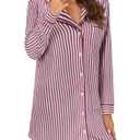 OPOIPIN Women's Long Sleeve Nightgown Button Down Sleepshirt with Pocket Printed Nightshirt Pajamas Sleepwear Burgundy X-Large
