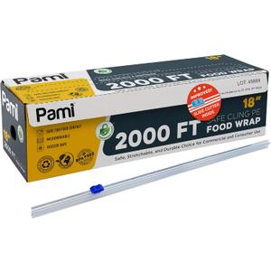 PAMI Plastic Food Wrap 18 x 2000 FT with Slide Cutter Safe Cling Stretch Film, BPA Free, Microwave & Freezer Safe, Durable Food Storage Wrap for Home & Commercial Use