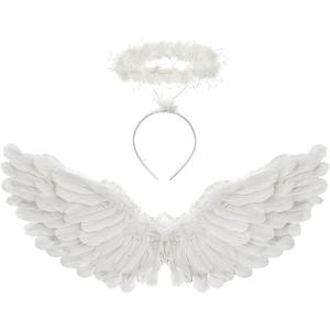Angel Costume Wings and Halo Adult Angel Costumes for Kids Girls Boys Halloween Christmas(White)