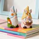 DN DECONATION Easter Decorations Gnomes Bunny Figurines Set, 2-Pcs Resin Rabbit-Eared Gnome Decor with Easter Egg Basket & Carrot, Cute Spring Decor Tabletop Decor for Mantel Shelf Home Easter Party (Pink and Green)