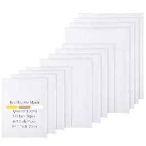 Yeyeplum 100 Pcs Kraft Bubble Mailers 3 Size Padded Envelopes Kraft Poly Mailers Bubble Lined Shipping Envelopes Mail Shipping Bags for CDs Book Business Supplies (White)
