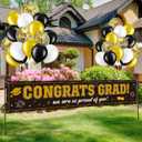 36Pcs Graduation Banner Balloon Party Decorations 2025, Congrats Grad Banner Yard Outdoor Decorations, Graduation Balloons for High School College Party Supplies, Black Gold