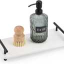 Segbeauty 12x6 Sink Caddy, Large Bathroom Tray Stone Drying Mat with Handle, Fast Drying Diatomaceous Earth Vanity Tray, Water Absorbent Countertop Organizer Bathroom Soap Holder Sink Organizer White