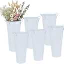 Vensovo Metal Flower Bucket Vase with Handles, 9 Inch Pure White Rustic Farmhouse Centerpiece for Spring Home Decor & Wedding, Set of 6