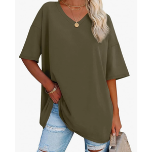 ATHMILE Womens Summer Oversized Shirts V Neck Plus Size Spring Workout Tops Beach Vacation 2025 Gym Clothes, XL