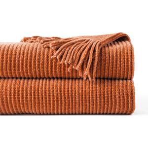 BATTILO HOME Rust Orange Throw Blanket for Couch, Soft Chenille Knit Throws with Tassels for Home Decor, Fall Caramel Throws for Couch Cover, 60"x80"