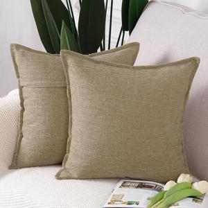 MADIZZ Set of 2 Linen Throw Pillow Covers 18x18 Inch Taupe Soft Decorative Cushion Cover for Sofa Bedroom Pillow Shell