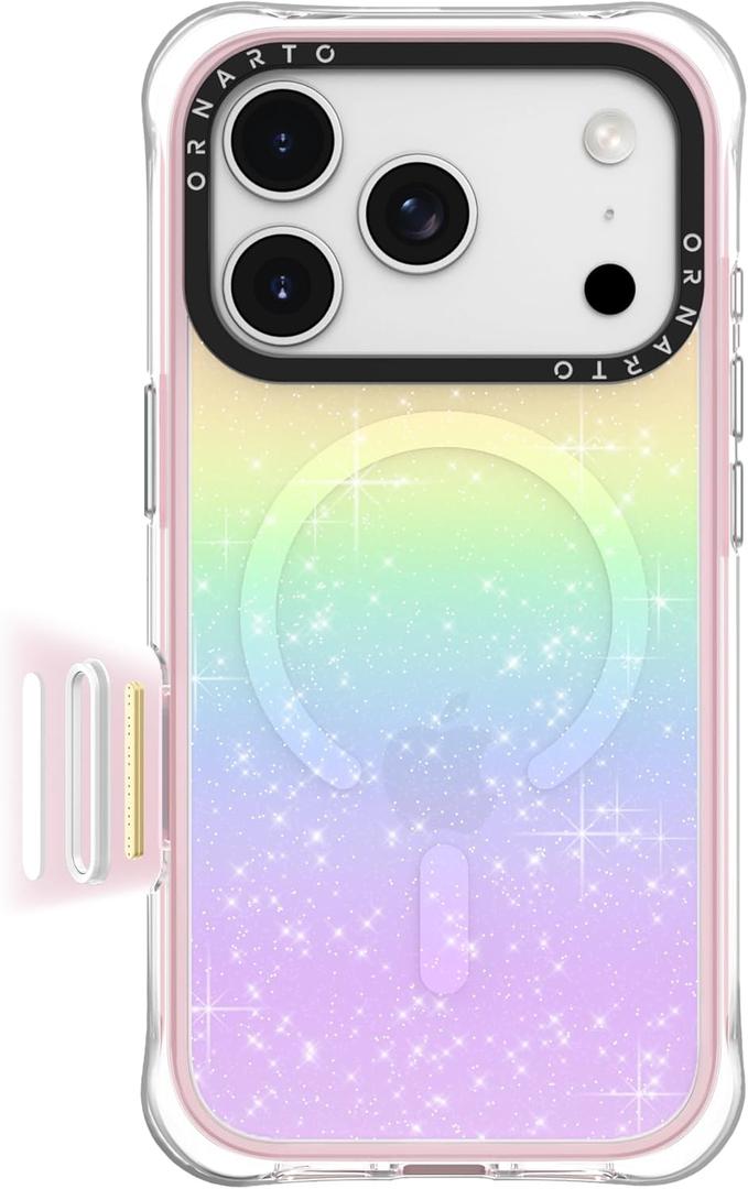ORNARTO Air Case for iPhone 17 Pro Max Clear | Military-Grade Drop Protection | Camera Control Button | Compatible with MagSafe | Built-in Air Phone Cover - Rose Aurora