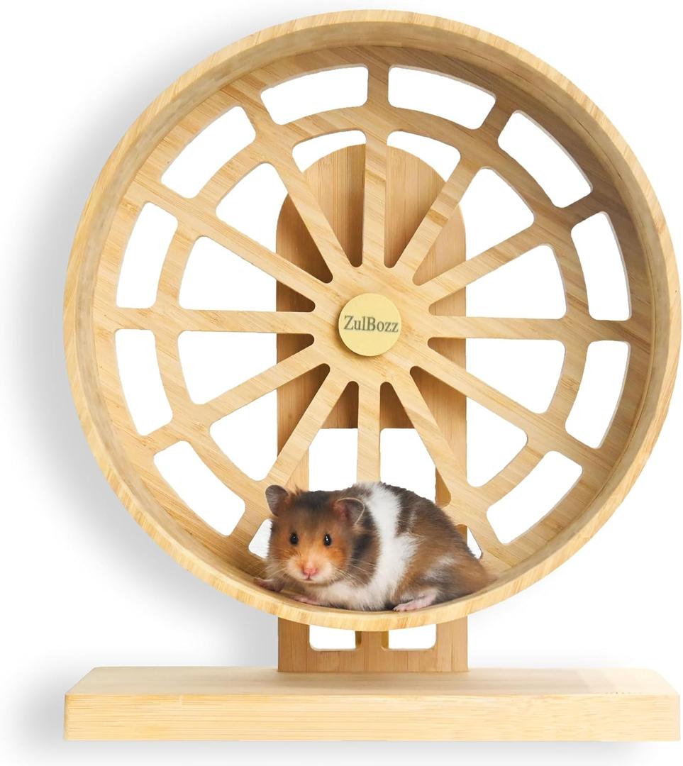 Silent Hamster Wheels Quiet Hamster Running Wheels 9 Bamboo Wood Hamster Exercise Wheels with Adjustable Height for Syrian Hamsters Campbell Dwarf Roborovski Gerbils and Mice