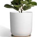 Pots for Plants - 10 Inch Ceramic Plant Pot with Drainage Hole and Saucer Large Planter for Plants Indoor Outdoor Modern Flower Pot for Home Decor White