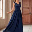Miusol Women's Sexy Deep V-Neck Sequin Lace Double Sleeveless Evening Party Maxi Dress (Blue, XXL)