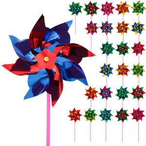 JOHOUSE 100PCS Pinwheels for Kids, Pinwheels for Yard and Garden, Party Favors, Garden Yard Decorations, DIY Crafts (Medium)