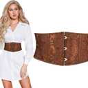 SUOSDEY Jacquard Corset Belt for Women Underbust Boned Lace Up Bustier Waspie Belt Renaissance Steampunk Pirate Corset (Fit Waist Size 33"-36", 07-coffee)