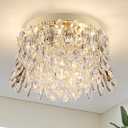 Mlxattic Crystal Chandeliers for Bedroom,4-Lights Ceiling Light Fixtures Flush Mount,Gold Drum Chandelier for Dining Room,Kitchen,Hallway, Living Room,Foyer,Closet,H9'' x W13.8''