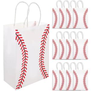 2 x STOBOK 12Pcs Baseball Party Favor Bags White Paper Bags with Handles for Sports Themed Birthday Party, Team Celebrations, Baby Shower, Snacks, Gifts, and Treats Storage