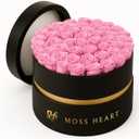 50 Petite Preserved Roses, Designer Round Box, Real Forever Roses Last 1+ Year, Premium Gift for Women, Wife, Girlfriend, Mothers Day, Birthday, Anniversary, Valentines Day (Pink)