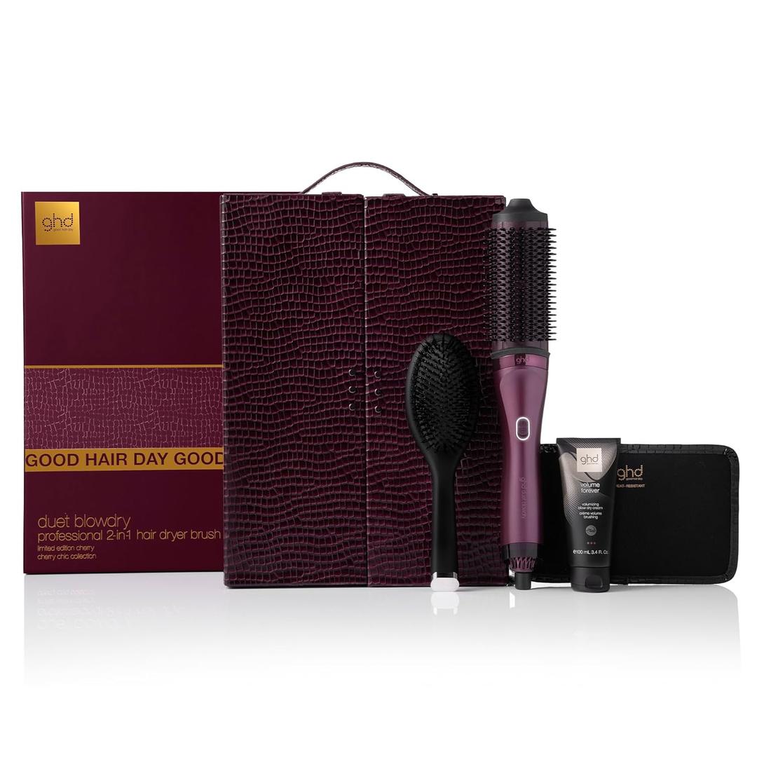 ghd Duet Blowdry-Hair Dryer Brush | Wet to Blow Dried with No Heat Damage | 3X More Volume with 24 Hour Long-Lasting Results | Blow Dry with No Fizz | 50% More Shine (Cherry Chic)