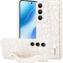 OOK Compatible with Samsung Galaxy S25 Plus Leopard Case with Wrist Strap, White Leopard TPU Shockproof Protection Slim Cover with Camera Protection for Women Girls