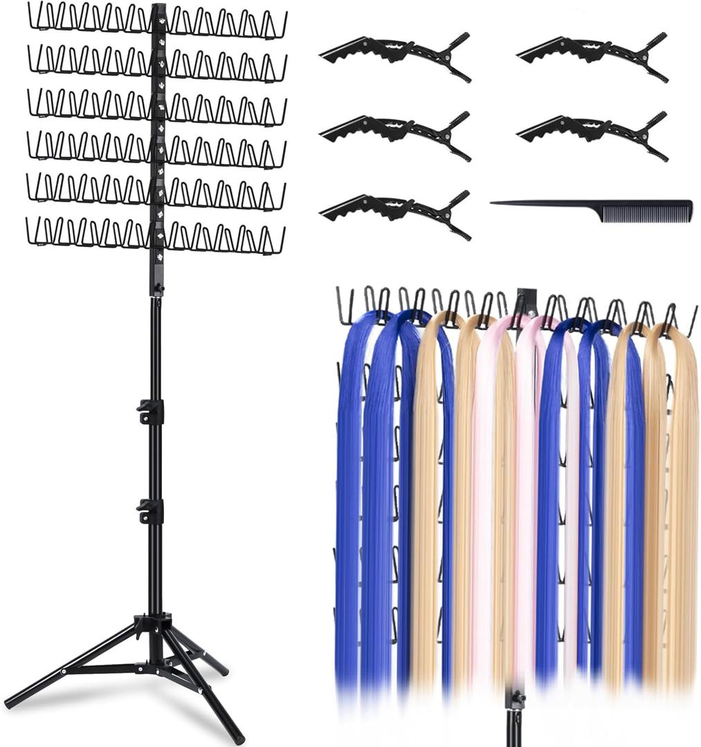 Braiding Hair Rack Standing with 120 Pegs, Height Adjustable 2-Side Hair Divider Metal Hair Braiding Separator Stand, Black
