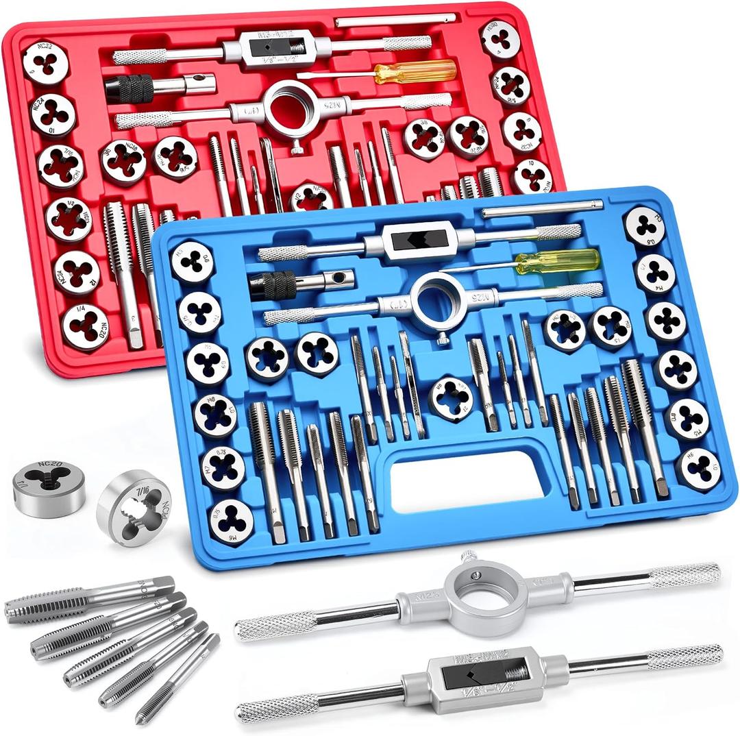 80pcs Tap and Die Set, Metric and Standard Threading Tool Kit for Cutting and Repairing Internal & External Threads, NC/NF/NPT Compatible (80)