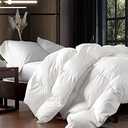 Luxurious King/California King Size Goose Down Fiber Waterfowl Feather Fiber Comforter Duvet, 100% Cotton Cover, 58 oz. Fill Weight, Baffle Box Design, White Solid