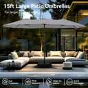 PHI VILLA 15ft Large Patio Umbrellas with Base, Outdoor Double-Sided Rectangle Market Umbrella for Pool Lawn Garden, Light Gray