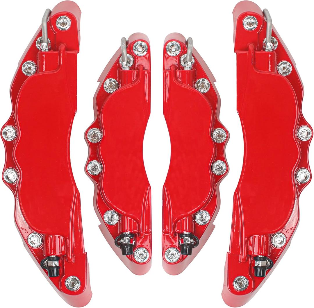 4pcs Brake Caliper Covers for Cars, Aluminum Red Universal Disc Brake Calipers Cover Protector for 14"-17" Wheel Hub, 3D Custom Style Modification Refit Accessories Pair for Front Rear Medium System
