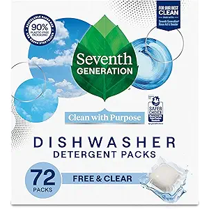 Seventh Generation Dishwasher Detergent Packs for sparkling dishes Free & Clear Dishwasher Tabs (72 Count)