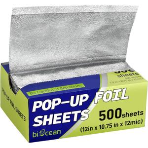 500 Pre-Cut Aluminum Foil Sheets, 12" x 10.75" Pop-Up Foil Sheets for Restaurant Use, Disposable Food Wrapping for Burritos, Hot Dogs, and Sandwiches