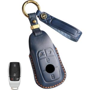 2 x Key Fob Cover for Mercedes Benz, Premium Leather Car Key Case Shell Protector with Key Chain for 2017-2023 E-Class 2018-2021 S-Class 2019-2023 A-Class C-Class G-Class (BLUE, Size-A)
