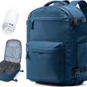 Vacuum Travel Backpack with Pump for Women,Personal Item Carry on Backpacks Flight Approved 18x14x8 inches for Men,Laptop Waterproof Work Compression bags Casual Daypack, Blue