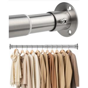 CTSZOOM Closet Rods for Hanging Clothes, 17-28 Inch Heavy Duty and Stepless Adjustable Closet Poles, Stainless Steel Closet Hanging Rod for Closet, Wardrobes, Laundry Room, Bathroom, RV (Silver)