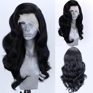 Black Long Wavy Hair Synthetic Lace Front Wigs Glueless Natural Hairline Heat Resistant Fiber Hair Free Part Lace Wigs for Women Cosplay Daily Wig