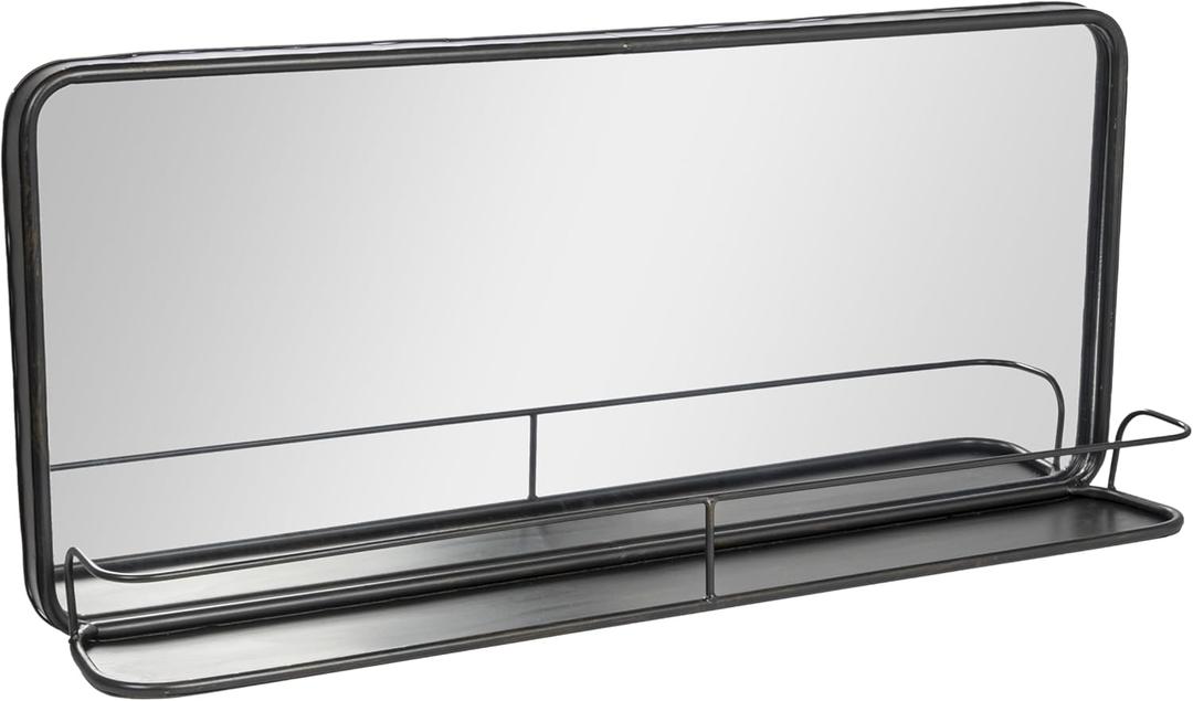 Creative Co-Op Rectangle Metal Framed Mirror with Shelf (35.9"L x 16"W, Black)
