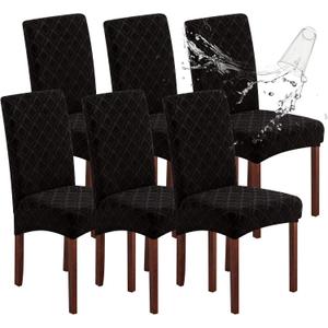 Genina Waterproof Chair Covers for Dining Room, Stretch Jacquard Dining Chair Slipcovers Removable Washable Chair Protector for Kitchen, Hotel, Restaurant (Jacquard-Black, 6 PCS)