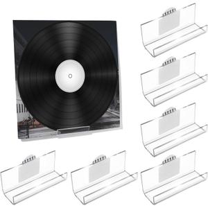 Kalami 6 Pack Vinyl Record Holder Wall Mount No Drill, Self Adhesive Acrylic Record Shelf Display Racks for LP Album Covers CD Book Pictures