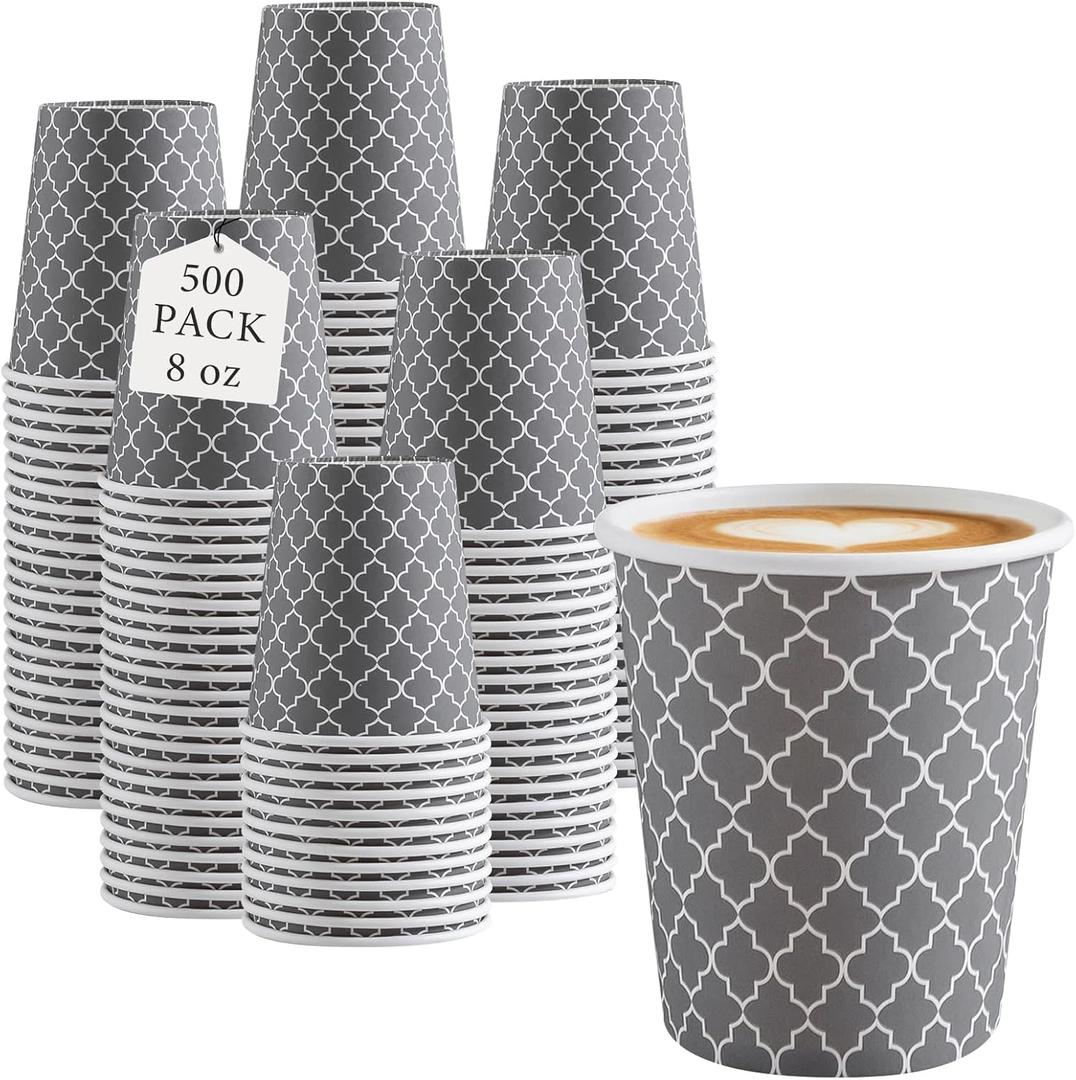 Lamosi Coffee Cups 8 oz 500 Pack, Disposable Paper Coffee Cups, Hot Cups | Insulated Paper Cups No Lids for Hot Drinks, Cold Beverage, Tea, Office, Events, Meetings and Parties