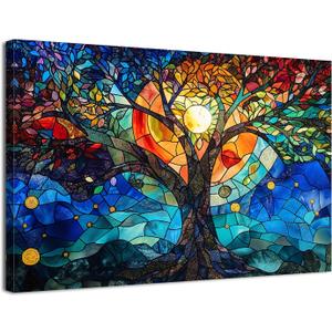 Colorful Tree of Life Wall Art for Living Room Decor Abstract Tree Pictures Wall Decor Vintage Nature Landscape Canvas Painting Botanical Prints Artwork for Bedroom Office Home Decorations 12x16" (16L" x 12W")