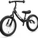 bicystar 14 Inch Toddler Balance Bike for 3-6 Year Old, Real Rubber Air Tires, No Pedal Kids Bike with Adjustable Seat & Handlebar, Footrest, Gift Bike for 3-5 Boys Girls, Black