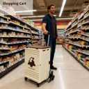 Folding Stairs Climbing Shopping Cart，Utility Handcart Portable Rolling Dolly， Collapsible Tool Trolley with Lid, for Grocery, Shopping, Office, Teacher, Camp，Extra Storage 63L