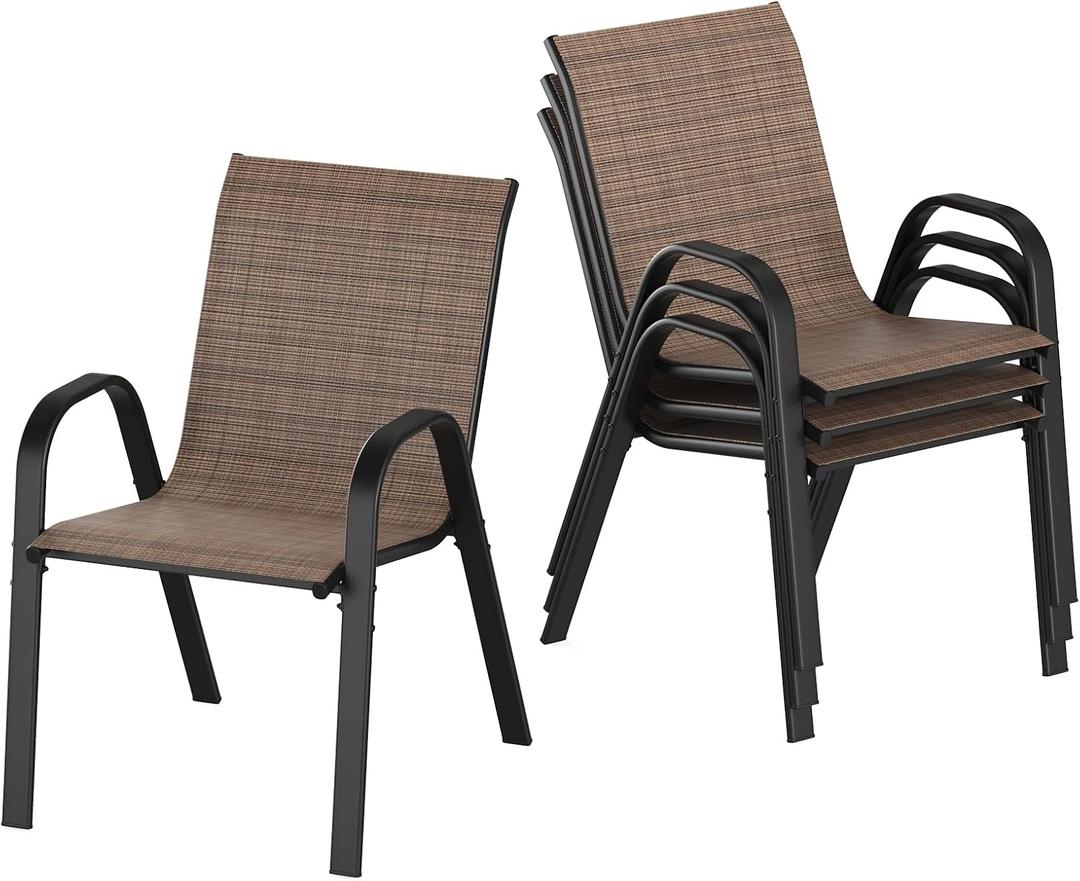 Soohow Stackable Outdoor Dining Chairs Set of 4, Textilene Patio Chairs with Powder-Coated Metal Frame, Ideal All Weather Outdoor Armchair for Backyard, Balcony and Poolside