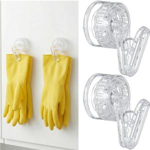 Geelin Dish Glove Clip with Suction Cup Easy Install Removable Transparent Plastic Wall Mounted Hook for Kitchen Use Space-Saving Washable Design for Dish Gloves Towels(2 Pcs)