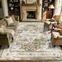 8x10 Area Rugs Living Room: Washable Large Neutral Vintage Soft Rug Stain Resistant Distressed Farmhouse Non-Slip Patterned Carpet for Bedroom Kids Office Dining Room-Brown