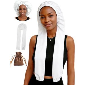 Samurai Hair Wrap with Two Sleeves, 2-in-1 Long Hair Bonnet for Sleeping, Secure Wrap for Long Braids & Locs White