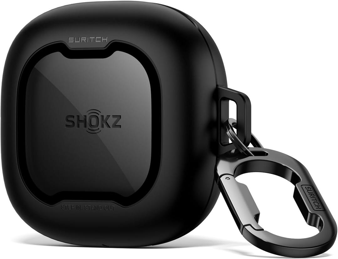 SURITCH for SHOKZ New OpenFit 2 Case Cover, Magnetic Locking Cases for SHOKZ OpenFit 2 Open-Ear Headphones, Shockproof Bumper Protective Covers with Carabiner & Keyring & Cleaner Kit, Black