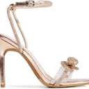 DREAM PAIRS Women's Double Bowknots Crystal Sandals Clear Slingback Heels Square Toe Shoes for Party Wedding (Beige)